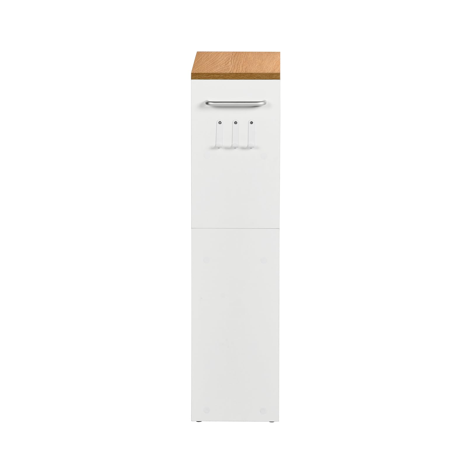 Carrello Stretto a 4 Ripiani, Carrellino da Cucina con Rotelle Maniglia e ganci, per Spazio Ridotto, 40x20x80 cm cm, Bagno, Lavanderia, Rovere Chiaro+Bianco