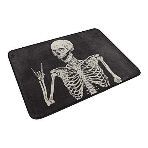 Baofu Skull Doormats Bathroom Floor Mat Rock And Roll Skeleton Lightweight Non-Slip Area Rugs Halloween Decorative Entrance Front Door Rug For Outdoor Garden Kitchen Bedroom 23.6" X15.7" #TOP4