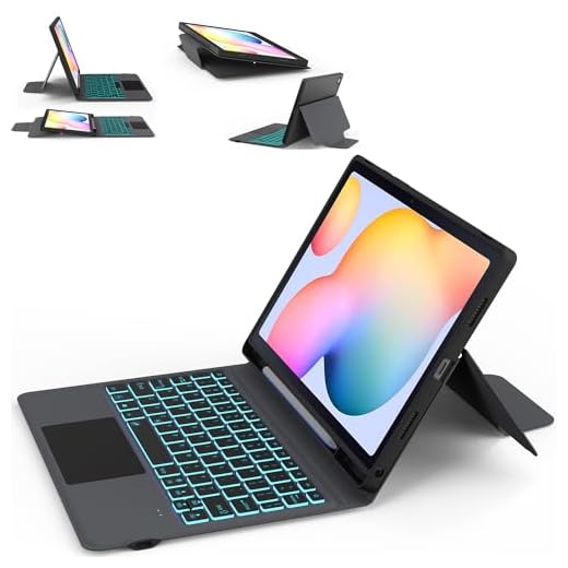 Capa para Galaxy Tab S6 Lite de 10,4 polegadas 2024/2022/2020 com teclado: retroiluminação de 7 cores, touchpad inteligente, capas de teclado com suporte de vários ângulos com suporte para caneta S