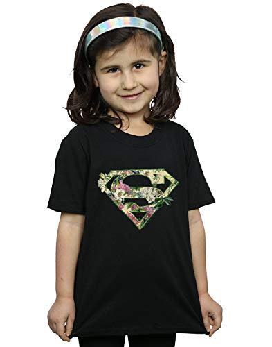 DC Comics Girls Supergirl Floral Shield T-Shirt Black 3-4 Years