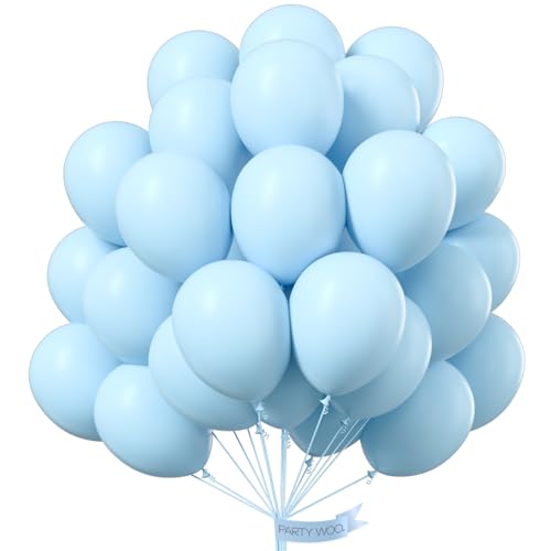 Image of PartyWoo Baby Blue Balloons 50pcs Light Pastel Sky Aqua Blue Color | Balloons for Graduation Baby Shower Gender Reveal Weddings Easter Birthday Bachelorette Party Decorations Blue-Q13