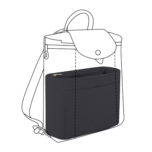 Lckaey Bag Organizer for Le Pliage Backpack - Felt Knapsack Purse Insert - Y083-Black/Grey