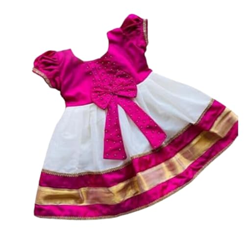 Image of Baby Girls Cotton Silk Midi /Knee Length Festive /Party /Wedding Pattu Dress