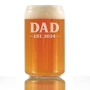 Dad Est 2024 – New Father Beer Can Pint Glass Gift for First Time Parents – Bold 16 Oz Glasses