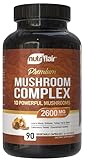 NutriFlair Mushroom Supplement 2500mg - 90 Capsules - 7 Organic Mushrooms - Reishi, Lions Mane, Cordyceps, Chaga, Turkey Tail, Maitake, Shiitake Nootropic Complex - Brain, Immune System, Energy, Focus