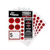 Perco Garage Price Stickers - 28 Sheets, 1,100 Pre-Priced & Blank Red Stickers - Easy-to-Read Price Tags for Effective Pricing Ideal for Yard Sales, Flea Markets, County Fairs & Retail Use
