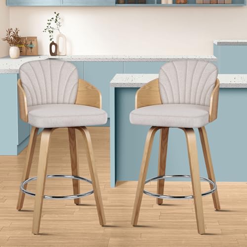 ALFORDSON Bar Stools Set of 2 Adjustable with Anti-Slip Floor Protector, Kitchen Stools with Chrome Steel Footrest, Swivel Fabric Home Bar Counter Barstools, Dining Chair 66cm Seat Height Alice Grey