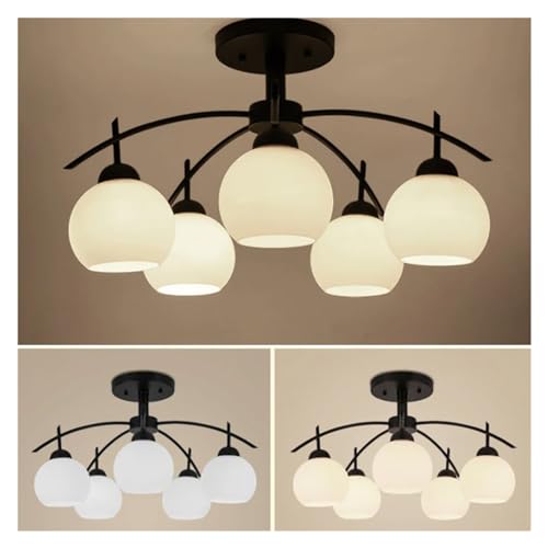 Lustre LED suspendu en verre dépoli et plafonnier rétro à éclairage doux - 7