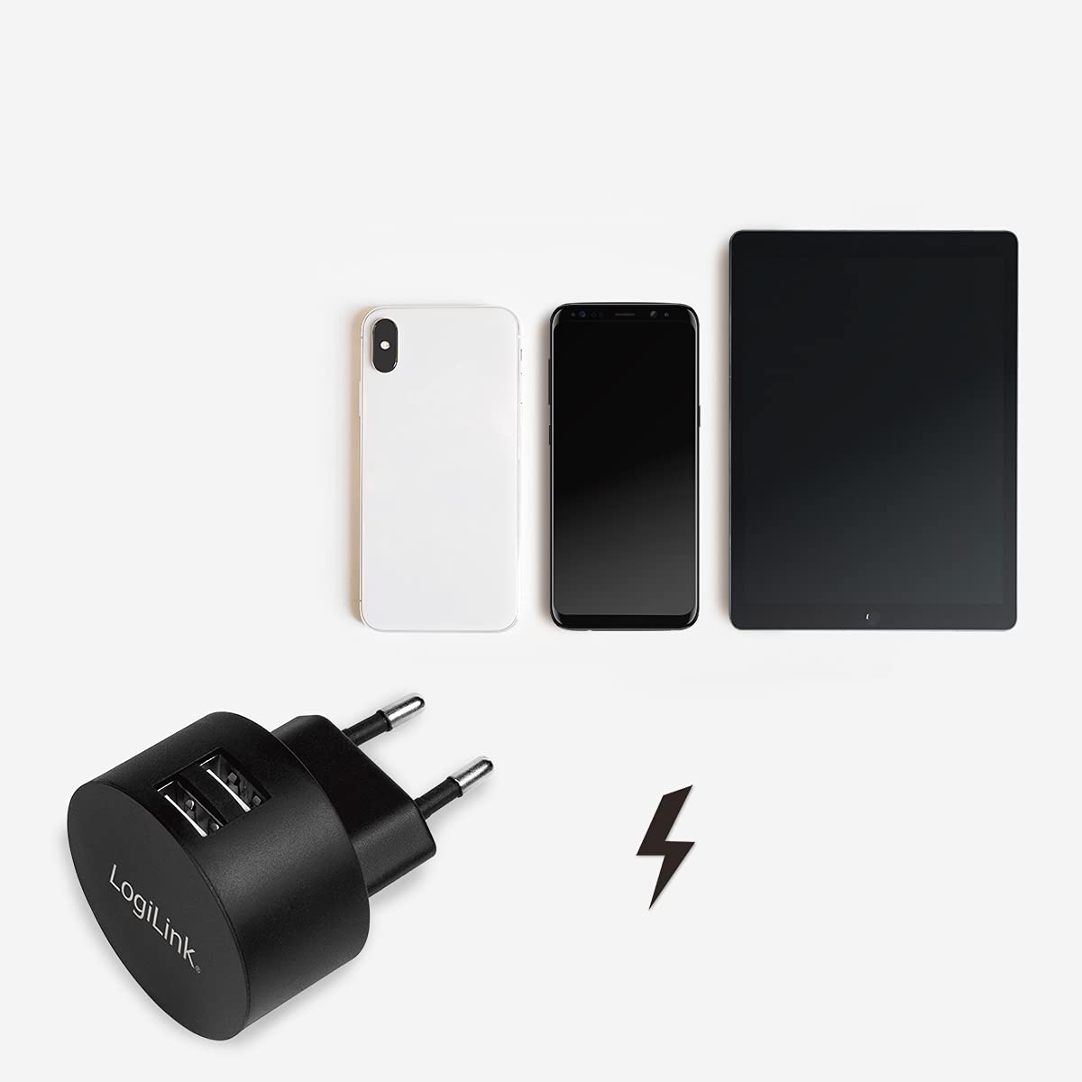 LogiLink PA0218 Fast Charging – adapter USB (2 x USB-A, 10,5 W) do smartfonów/tabletów/odtwarzaczy MP3-MP4 / e-booków/nawigacji itp. z zabezpieczeniem przed przeładowaniem, głębokim rozładowaniem,