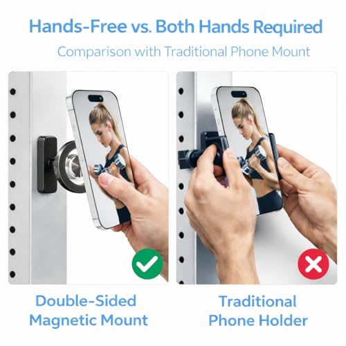 Image of LEPHYON Magnetic Phone Holder for Gym, Ultra Strong Magnet Phone Mount for Exercise Equipment, Compatible with iPhone Samsung All Cell Phones, Adjustable 360 Rotation, No-Slip Workout Accessory