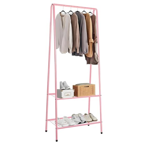 Holdfiturn Clothes Rails Tidy Rails 60 * 36 * 151cm Clothing Coat Rack Clothing Rail for Bedroom Hanging Rail for Clothes Garment Dress Hanging Display Stand with Shoe Storage Shelf Pink