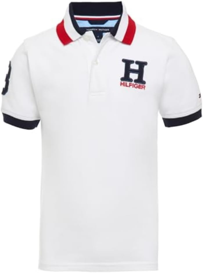 Tommy Hilfiger Boys' Short Sleeve Premium Pique Polo Shirt, Button Closure, Soft & Comfortable
