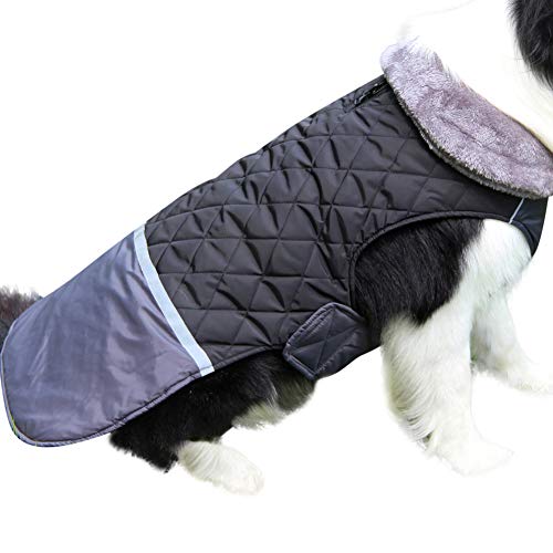 JoyDaog Fleecehalsband Wende Hundemäntel für mittlere Hunde wasserdichte warme Hundejacke für kalten Winter, Schwarz L.