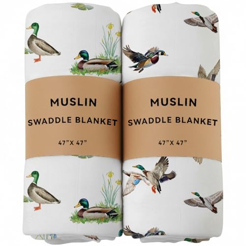 2 Pack Mallard Duck Muslin Swaddle Blankets 70% Bamboo 30%