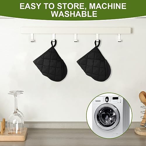 AUAUY 1 Pair Short Neoprene Cotton Oven Mitts - Black, Non-Slip Surface, Hanging Loop - Ideal for Cooking, Baking, and Grilling - Image 7