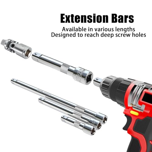 TXXATX 3-Piece CR-V Steel Drive Socket Extension Bar Set (75/150/250 mm) for Ratchet Wrench, 3/8" - Image 4