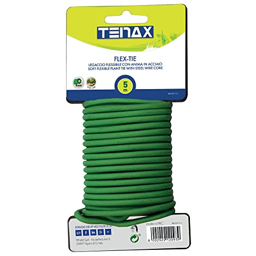 TENAX Flex-Tie Longitud 5 m, Diám. 5 mm, Atadura para Plantas, Flores, Verduras y Viñedos, Flexible con Hilo Interno de Acero