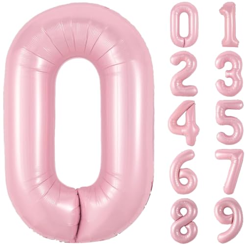 Image of Number Balloons Pink Party Balloon - Giant Number 0 Balloon, 40 Inch Large Balloon, Birthday Decorations for Women, Birthday Balloon for Anniversary Baby Shower Princess Party Decorations