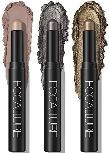 FOCALLURE 3PCS Cream Eyeshadow Stick Sets,Matte and Shimmer Eye Brightener Stick,Light to Dark Smoky Eyeshadow Pencil,Long Lasting Waterproof Eye Shadow Highlighter Stick Makeup,Smoky Star