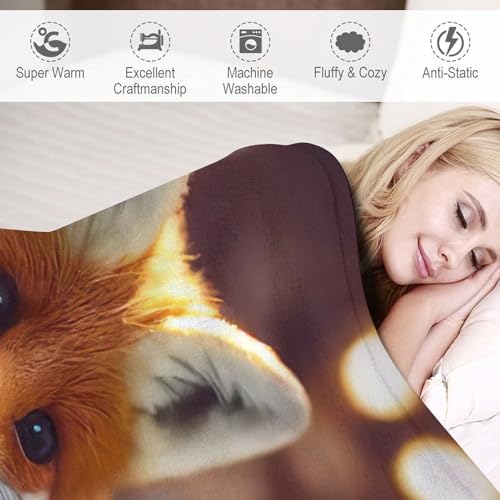 Plaid couverture flannel renard douce lavable 100x130cm