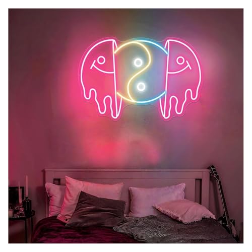 Enseigne lumineuse néon visage souriant déformé, grand format 35x55 cm à intensité