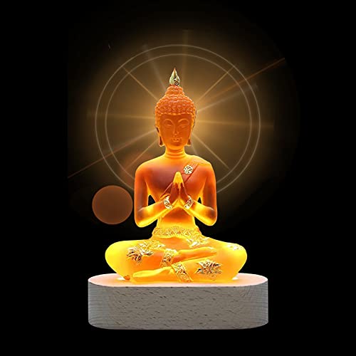 Buddha Statue With Led Light Base, 7'' Seated Figurine Collectibles Decor, Living Room Bedroom Decor, Meditation Sculpture, Yoga Artwork, Metaphysics, Decorative Gift (Orange), (Statue-1) #TOP18