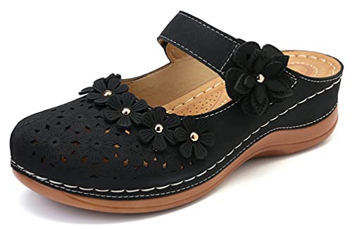 Zuecos Mujer Sandalias de Playa Respirable Ligeros Zapatos de Jardin Antideslizante Ortopédica de Bordadas Retro Elegantes Pantuflas Mules de Verano para Playa Cover