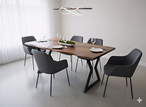 Image of REDWOOD Wooden 4 Seater Dining Table Only | 57x24 Inch Rectangular Live Edge Dinner Table Without Chairs for Home, Office, Hotel, Restaurant & Cafeteria | Natural Finish & Black Metal Base Legs
