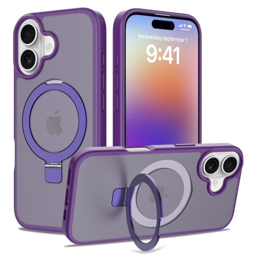 Image of Magnetic for iPhone 17 Case, 6.3 inch, Compatible with MagSafe, Rugged Kickstand, Not-Yellowing Military-Grade Protection, Matte Purple