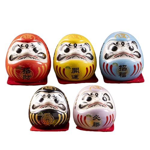 Ruhnjyg Daru-m-a Doll - Juego de 5 muñecas japonesas de cerámica Daru-m-a, Figura de Daru-m-a de la Buena Suerte, Adorno Colorido en Miniatura para decoración del hogar
