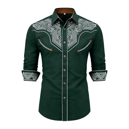 Chemise cowboy boutonnée pour homme avec manches longues et imprimé estival