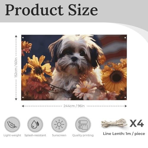 Drapeau de jardin Shih Tzu et fleurs double face pour décoration extérieure - 2