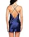 Avidlove Women Lingerie V Neck Nightwear Satin Sleepwear Lace Chemise Mini Teddy Navy Blue XL
