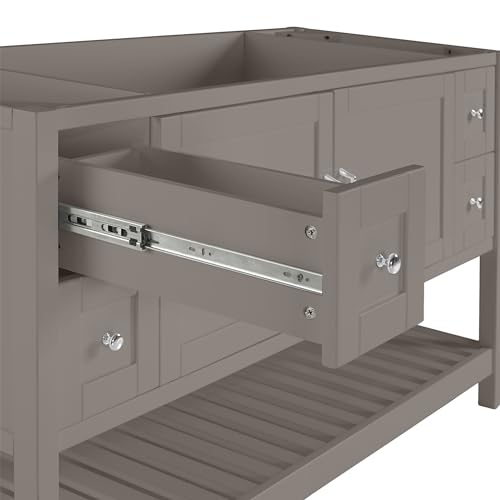 Image of Alaterre Furniture Bennet Bathroom Vanity Cabinet with Soft-Close Shaker Doors and Open Shelf - 60-Inch Freestanding Bathroom Vanity Without Sink - Wood Bathroom Sink Base Cabinet (Gray)
