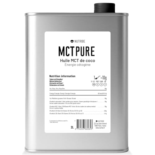 Huile MCT Pure C8 C10 Nutribe | Format Éco 2 L Distillée pour Régime Céto