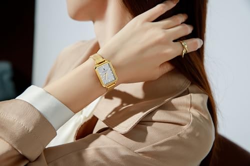 Image of London Fog Victoria Collection Analog Quartz Watch for Women with Textured Dial, Rectangular Metal Case, Mineral Glass, Mesh Strap & Water Resistant - LFW20006