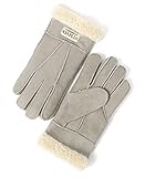 YISEVEN Women's Winter Sheepskin Shearling Leather Gloves Mittens Wool Cuffs Driving Heated Warm Thick Fur sherpa Lined Merino Soft Wool Lining Furry for Cold Weather Driving Work Gifts, Rhino Grey L