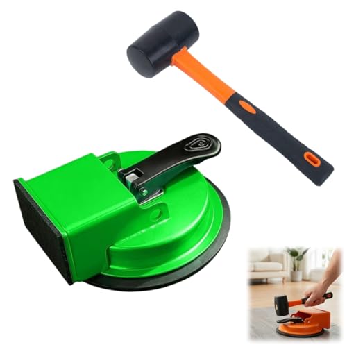 Floor Gap Fixer Tool for Laminate & Vinyl Plank, Heavy Duty Suction Cup Floor Gap Repair Kit, Rubber Hammering Surface, Quick Fix Stick to Close Gaps Without Disassembly (Green Tool + Hammer)