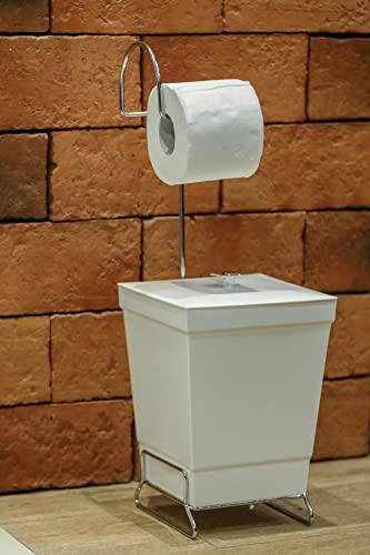 Suporte Papel Higiênico c/Lixeira Branca de 6,5 L c/Tampa, Stolf