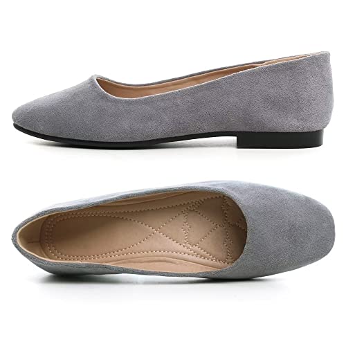 ZTWUTANG Stunner Women's Fashion Classic Slip-On Ballet Shoes Square Toe Dress Flats Gray 394