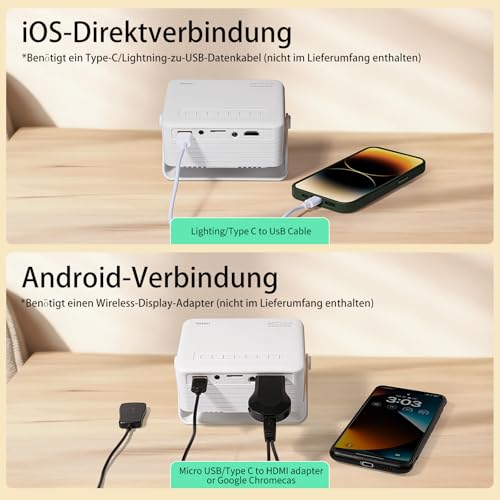 YOTON Mini Beamer Klein[180°Drehung & Auto Keystone] New Y3 Mini Projektor 1080P Unterstützt 15000L, 50% Zoom Tragbarer Beamer für Heimkino Schlafzimmer Kompatibel mit HDMI/USB/Phone/PS5/TV Stick