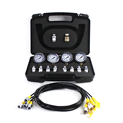 Hydraulic Pressure Gauges Kit - Sinocmp Upgraded Version Excavator Hydraulic Gauge Kit, 10 Couplings, 3 160Cm Long Test Hoses And 4 Pressure Gauges, Lightweight Black Plastic Box 3Kg, 2 Year Warranty #TOP1
