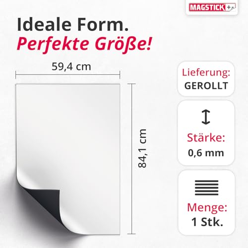 Magstick Ferrofolie Whiteboard-Folie selbstklebend I DIN A1 I flexibel beschreibbar abwischbar I Haftgrund für Magnete I in weiß I mag085