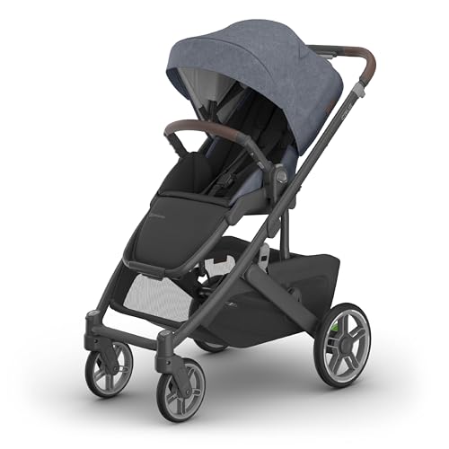 UPPAbaby Cruz V3 Stroller - from Birth + Car Seat Compatible - Full-Size, Reversible Seat - Infant Insert, Bug and Rain Shields Included - Julian (Dusty Blue Mélange/Carbon Frame/Chestnut Leather)