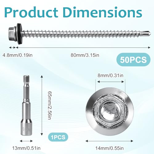 Miniatura 3 de Falskt 50 Piezas Tornillos Autorroscantes Metal 4,8 X 80mm Tornillos Autorroscantes Para Metal Tornillos Roscachapas Vaso Taladro Tornillo Panel Sandwich