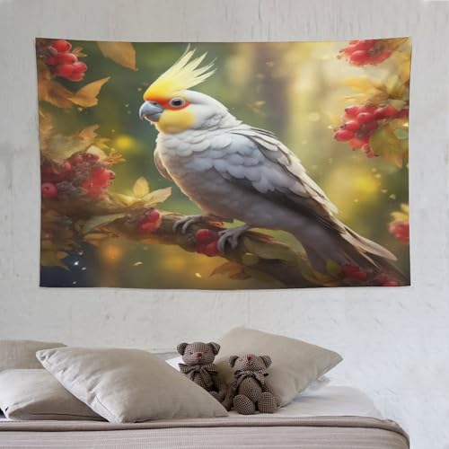 Tenture en tissu mural perroquet blanc 150x230cm pour deco chambre