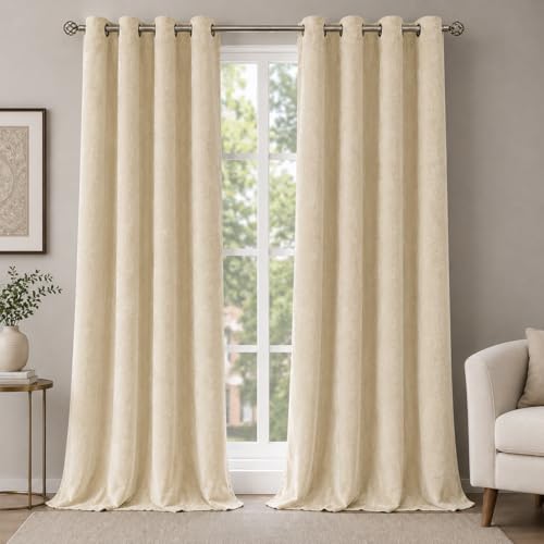 Image of Velvet Curtains | Heavy Soft Premium Velvet Drapes for Bedroom and Living Room | Semi Light Blocking, Thermal Insulated and Noise Reducing Window Panels | 5 Feet, Set of 2 (Beige)