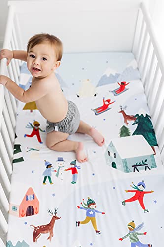 New Snowy Day Crib Sheet By Rookie Humans. 100% Cotton Sateen - Christmas Winter Holiday Themed Baby Crib Sheet #TOP1