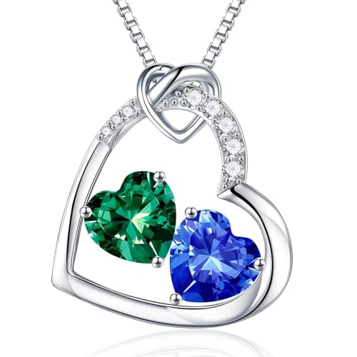 Iefil Birthstone Necklace for Women - 925 Sterling Silver Birthstone Necklace, Anniversary Birthday Gifts for Women Wife Girlfriend, Jewelry for Mom Daughter