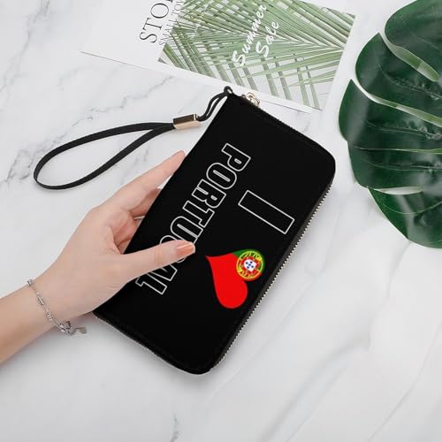 I Love Portugal Flag Clutch Wallet Wristlet Long Handbag PU Leather with Card Slots Cash Coin Pocket for Women Men4